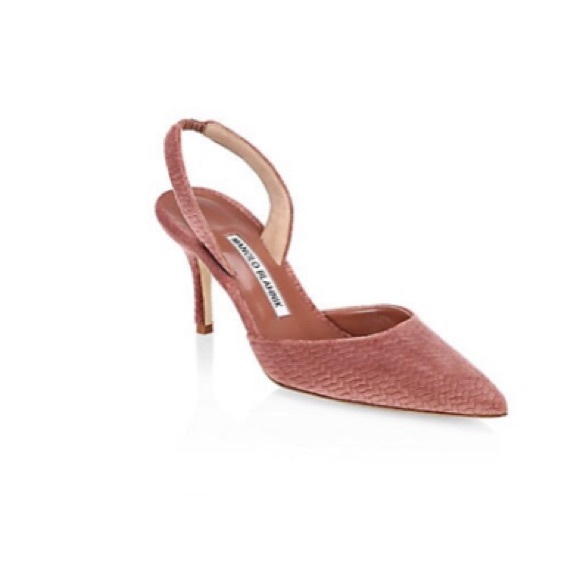 MANOLO BLAHNIK Carolyne Textured Suede Mid-Heel Slingback Pump in Pink (Size 38) - Picture 5 of 13